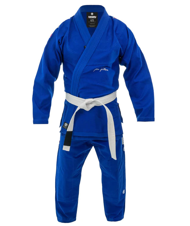 Kimono de BJJ Tatami Superlite azul con cinturón blanco