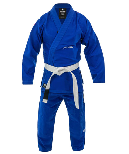 Kimono de BJJ Tatami Superlite azul con cinturón blanco