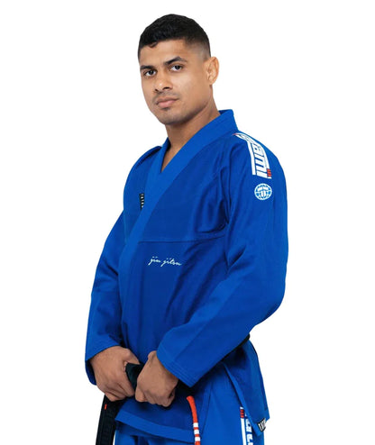 Kimono de BJJ Tatami Superlite azul con cinturón blanco