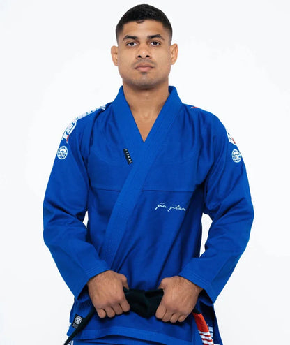 Kimono de BJJ Tatami Superlite azul con cinturón blanco