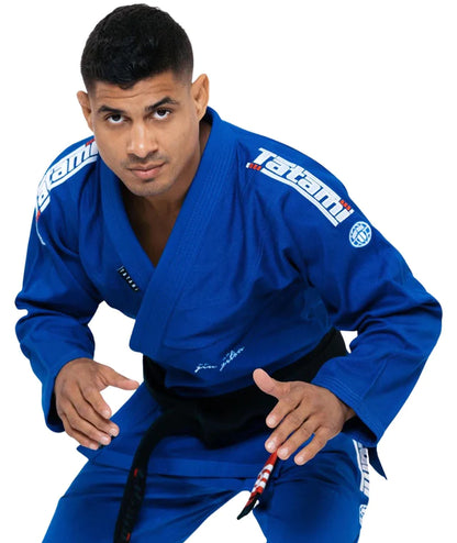 Kimono de BJJ Tatami Superlite azul con cinturón blanco