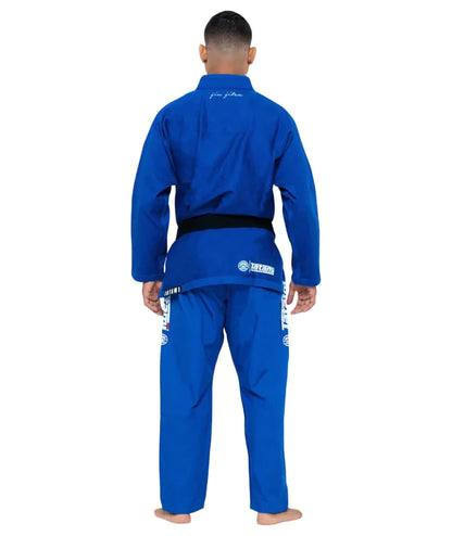 Kimono de BJJ Tatami Superlite azul con cinturón blanco